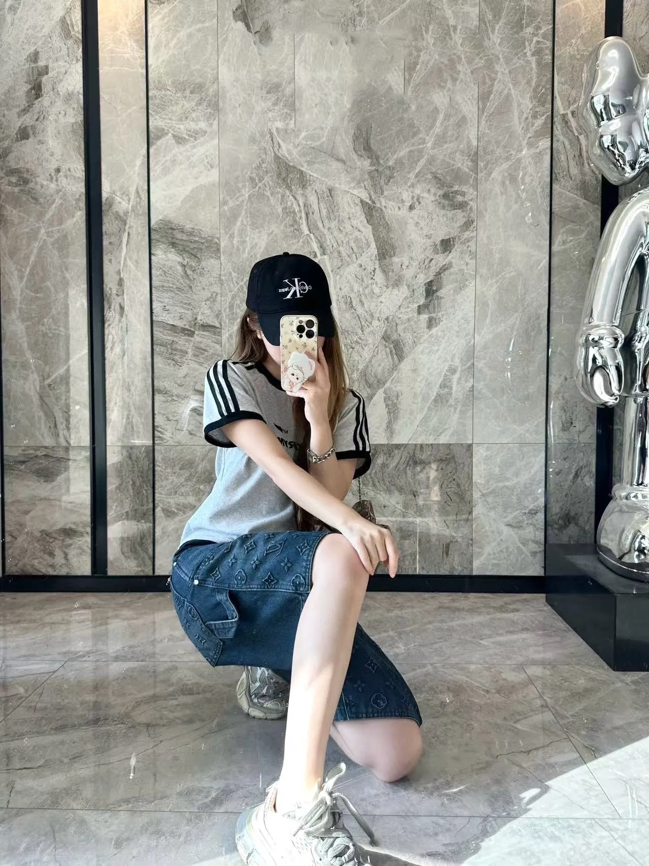 Louis Vuitton/Louis Vuitton 25ss presbyopic embossed denim shorts